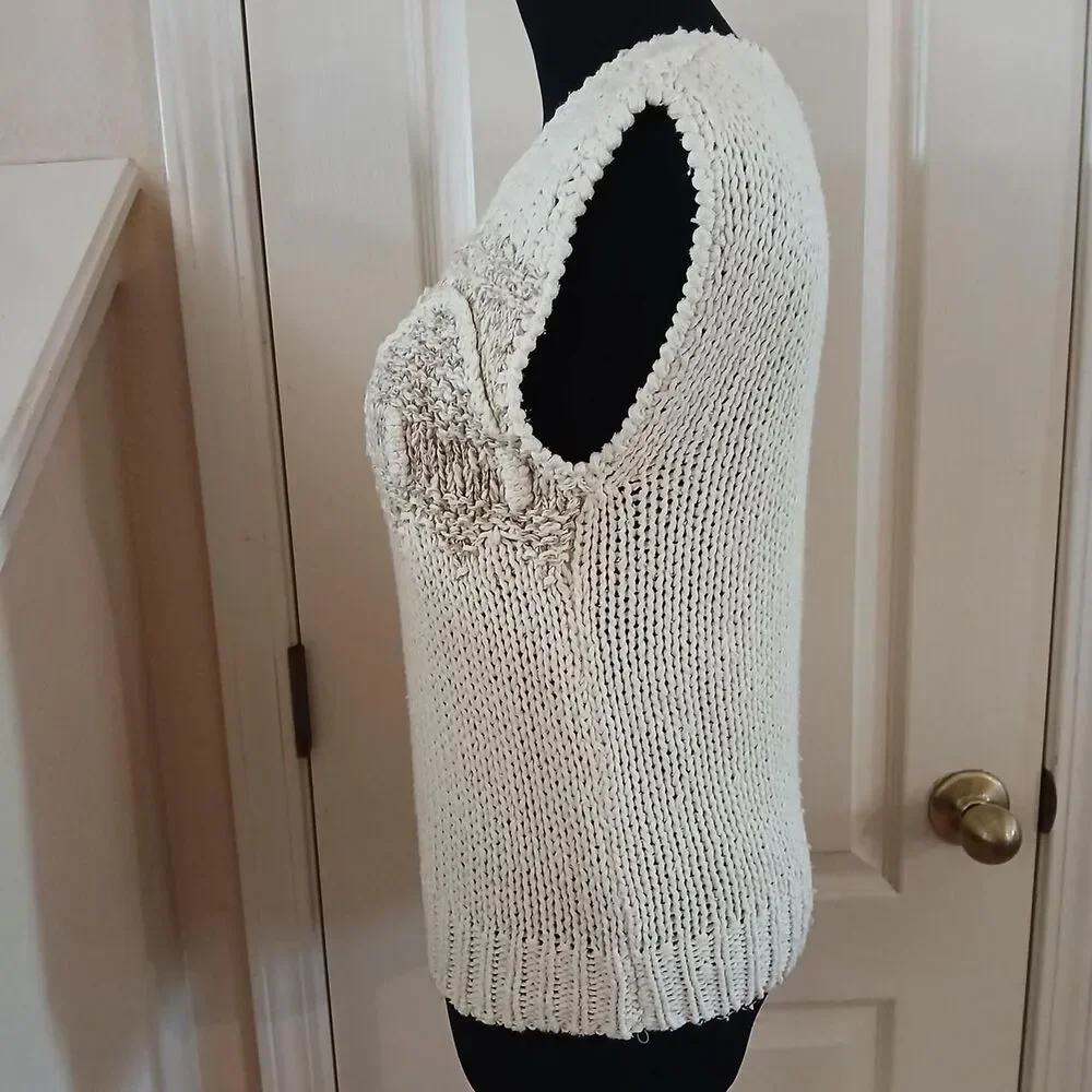 Vintage 80s Donagain Cream Chunky Knit Sweater Vest Textured Pattern M Academia
